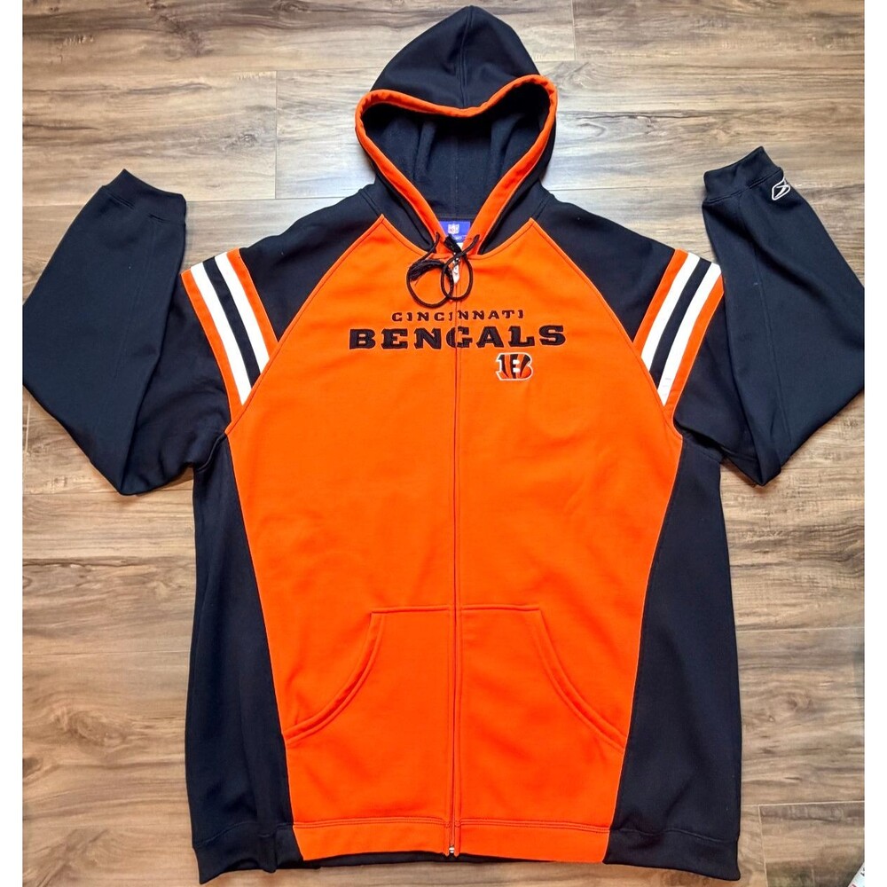 Cincinnati Bengals Reebok NFL Team Apparel 2XL Full Zip 100% Polyester Jacket